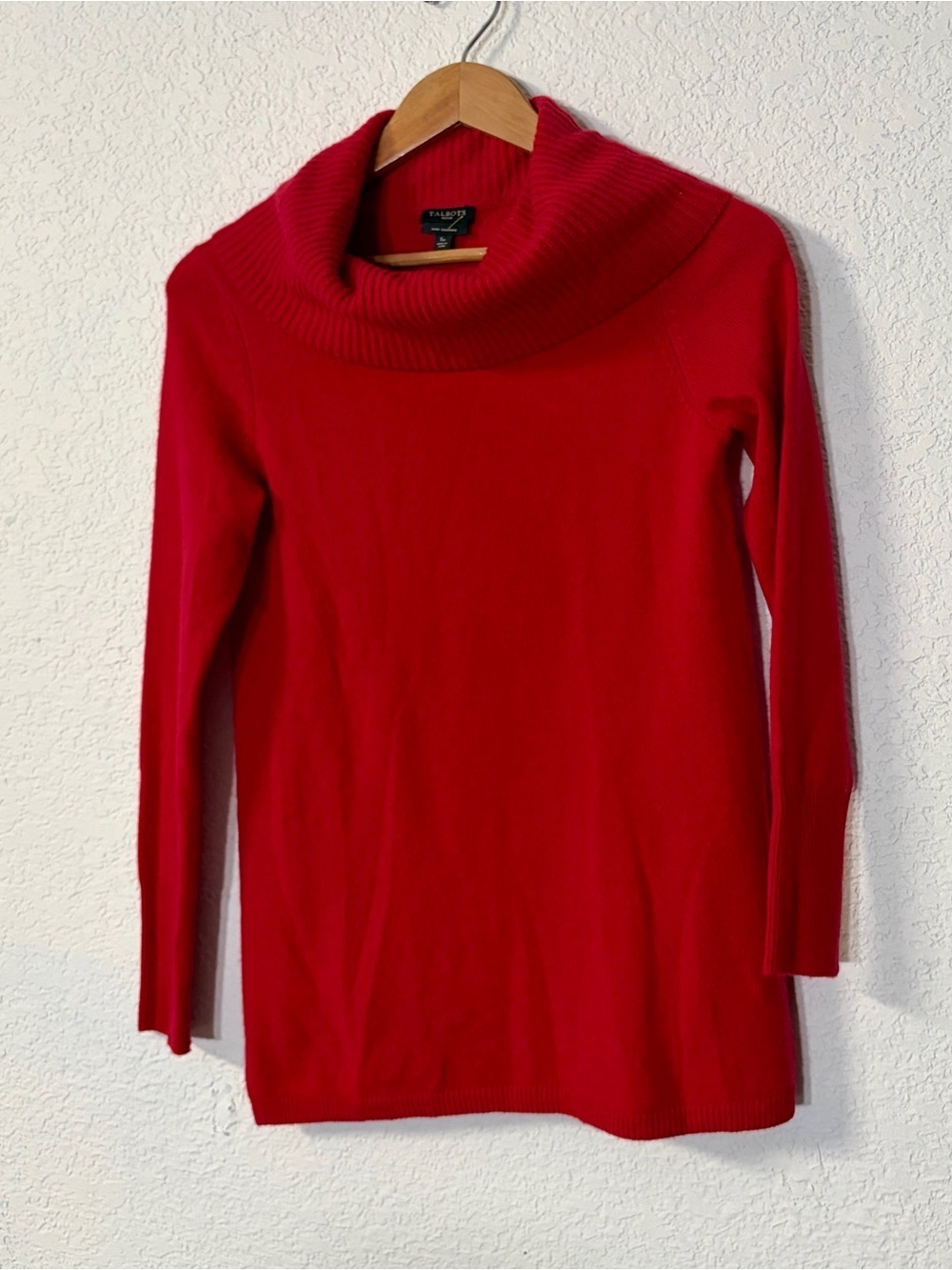 Talbots Women's classic Red Cowl Neck tunic cozy Cashmere Sweater Petite Size S